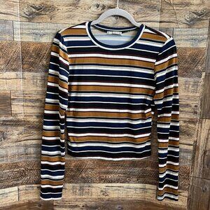 ACTIVE USA Retro crop Top shirt Sailor Striped long sleeves MEDIUM crew neck